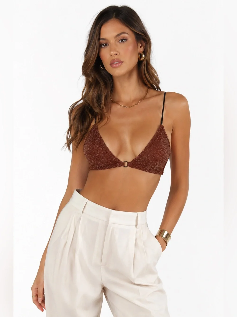 Free People Shimmer Metallic Triangle Bralette in Deep Burgundy
